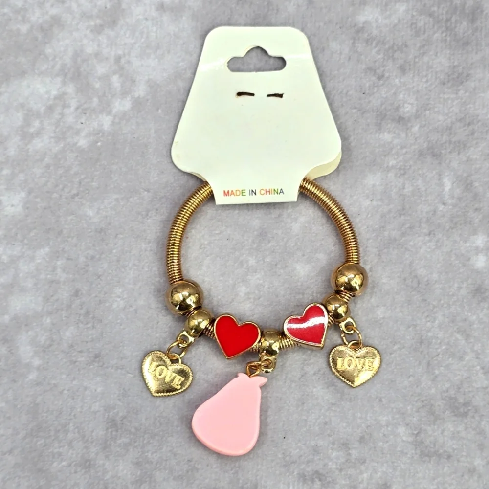 Gold Red‎ Heart Charm Bead Fruit Elastic Fashion Jewelry Bracelet JB2-26